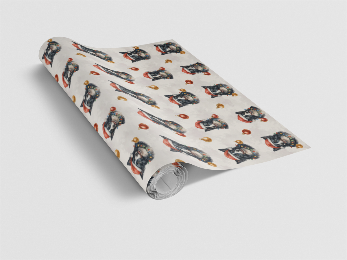 Santa Hat Dog Wrapping Paper, Border Collie Christmas Wrapping Paper, Collie Holiday Gift Wrap, Dog Lover Wrapping Paper, Xma