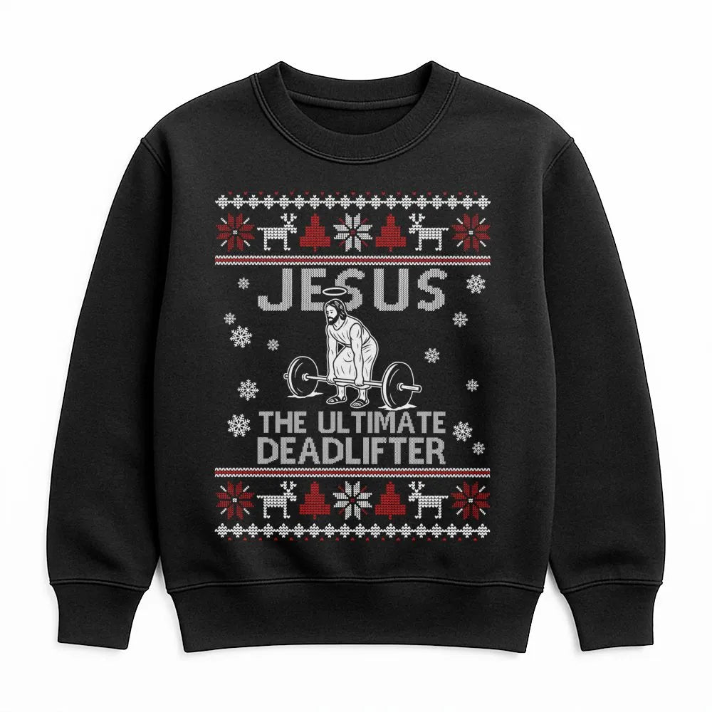 Humorous Gym Xmas Sweatshirt, Jesus Deadlifter Ugly Christmas Sweatshirt, Christian Weightlifting Holiday Sweatshirt, Fitness