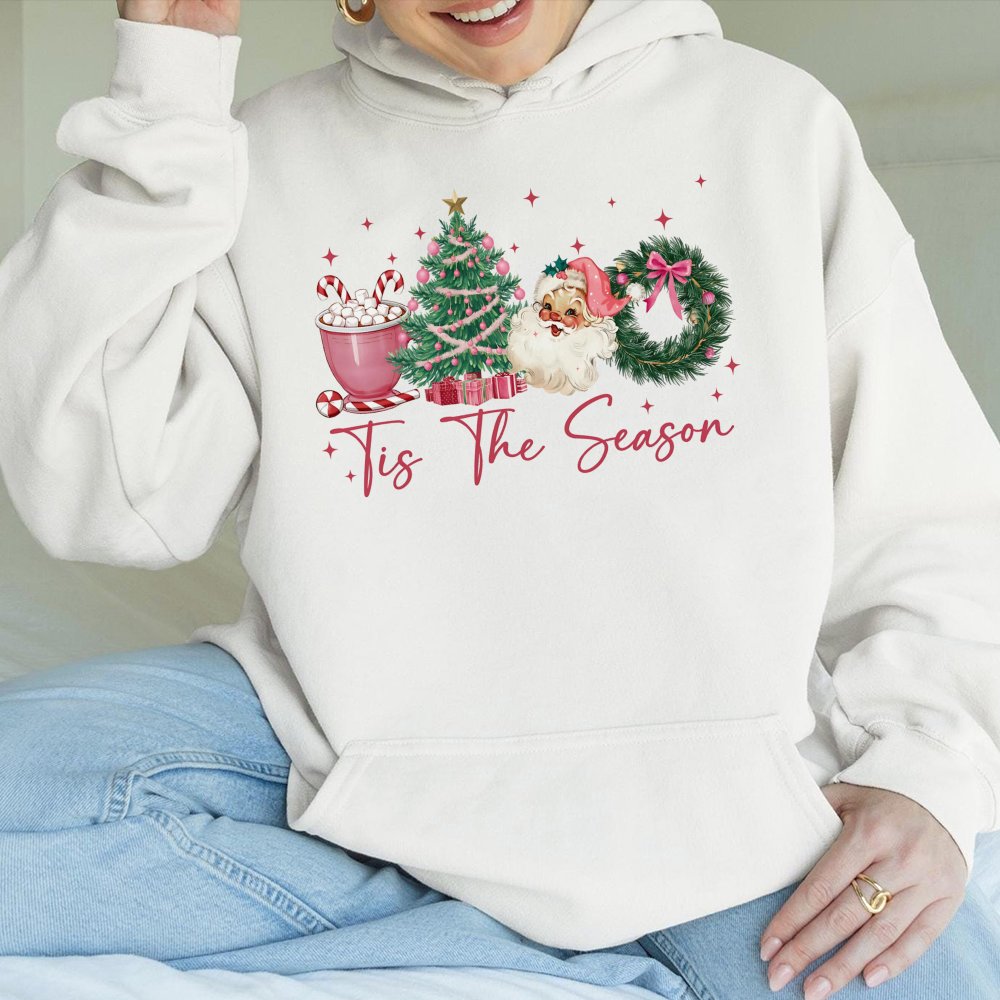 Tis the Season Christmas Hoodie, Retro Santa Claus Christmas Hoodie, Holiday Santa Graphic Sweatshirt, Festive Xmas Hoodie, W