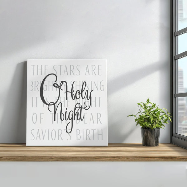 Christian Christmas Hymn Lyrics Canvas, O Holy Night Square Canvas Print, Festive Holiday Scripture Wall Art, Faith Xmas Deco