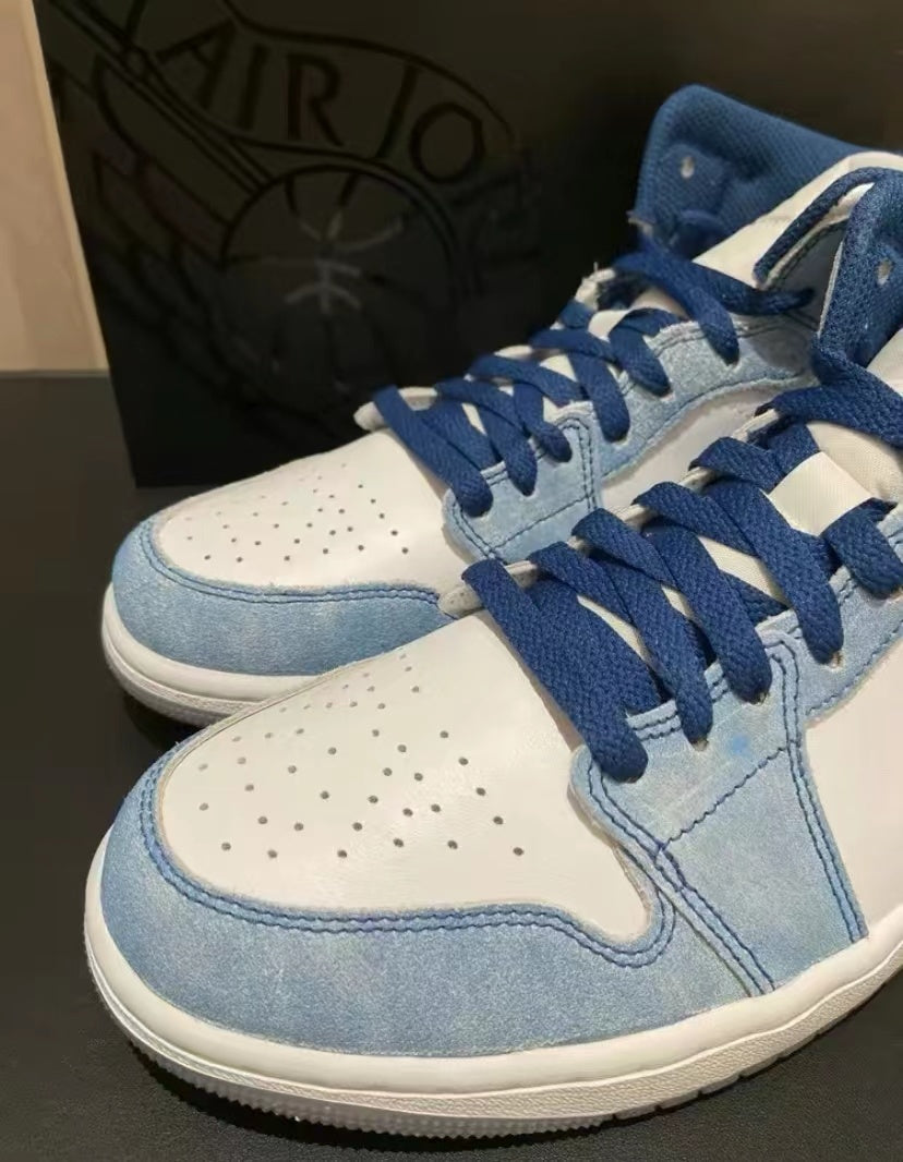 Mid Top Sneakers, Blue White Colorway, Lace Up Design, Casual Gift for Sneaker Fans