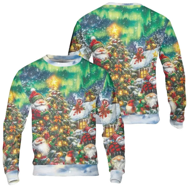Northern Lights Holiday Crewneck, Christmas Santa Gnome Sweatshirt, Comfy Nordic Winter Pullover, Festive Christmas Gnome Swe