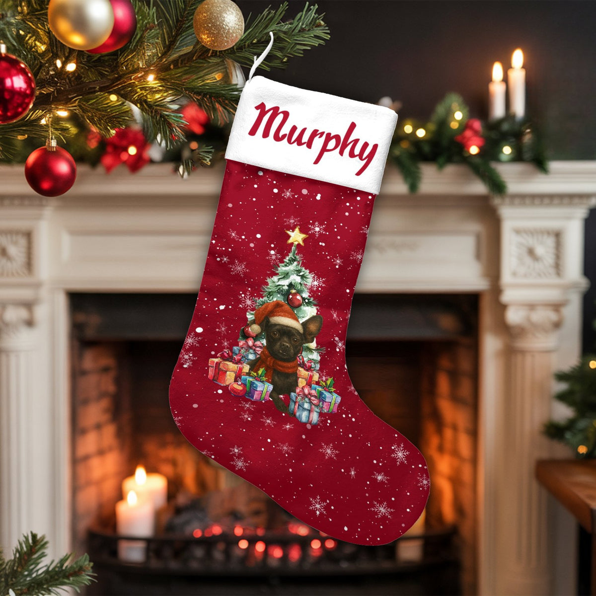 Custom Frenchie Holiday Stocking, Personalized French Bulldog Christmas Stocking, Adorable Dog Christmas Stocking, Pet Lover 