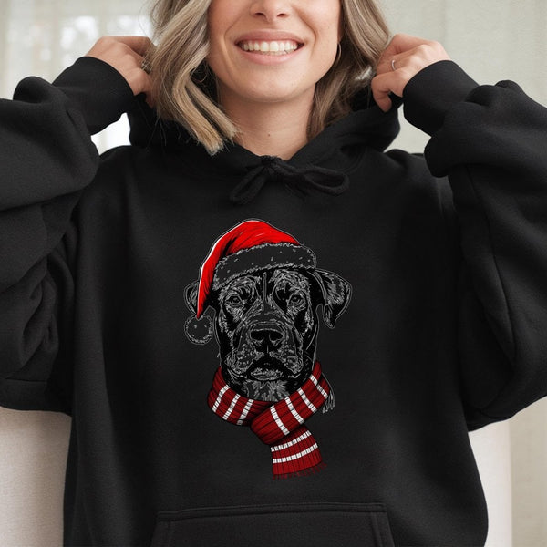Festive Santa Hat Scarf Dog Sweatshirt, Christmas Dog Hoodie, Adorable Holiday Dog Hoodie, Winter Pet Lover Hooded Sweatshirt