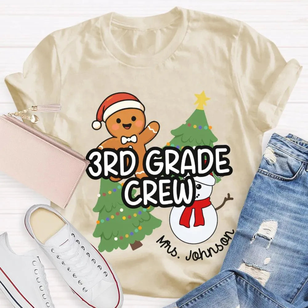 Snowman Tree Custom Holiday Shirt, Personalized Third Grade Crew Christmas T-Shirt, 3rd Grade Teacher Tee, Custom School Chri