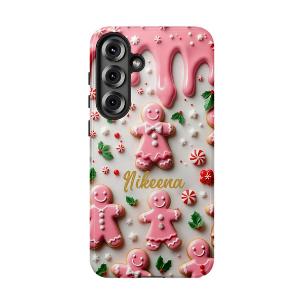 Adorable Christmas Cookie Phone Case, Pink Gingerbread Phone Case for Samsung Galaxy, Pastel Holiday Candy Samsung Cover