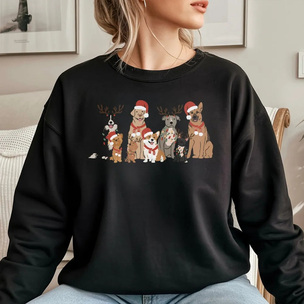 Festive Reindeer Dog Holiday Sweatshirt, Christmas Dog Sweatshirt, Adorable Pet Lover Xmas Sweatshirt, Winter Dog Mom Crewnec