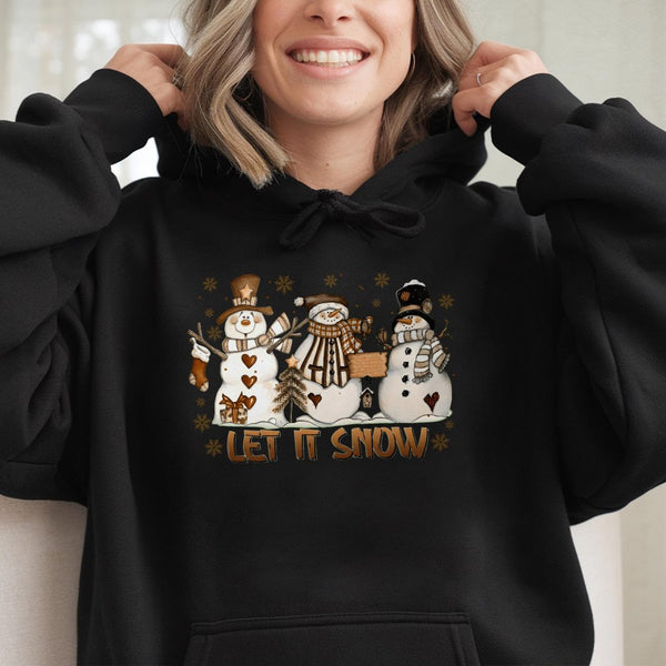Adorable Snowman Trio Christmas Hooded Sweatshirt, Let It Snow Hoodie, Winter Holiday Hoodie, Comfy Snowmen Xmas Sweater, Hol