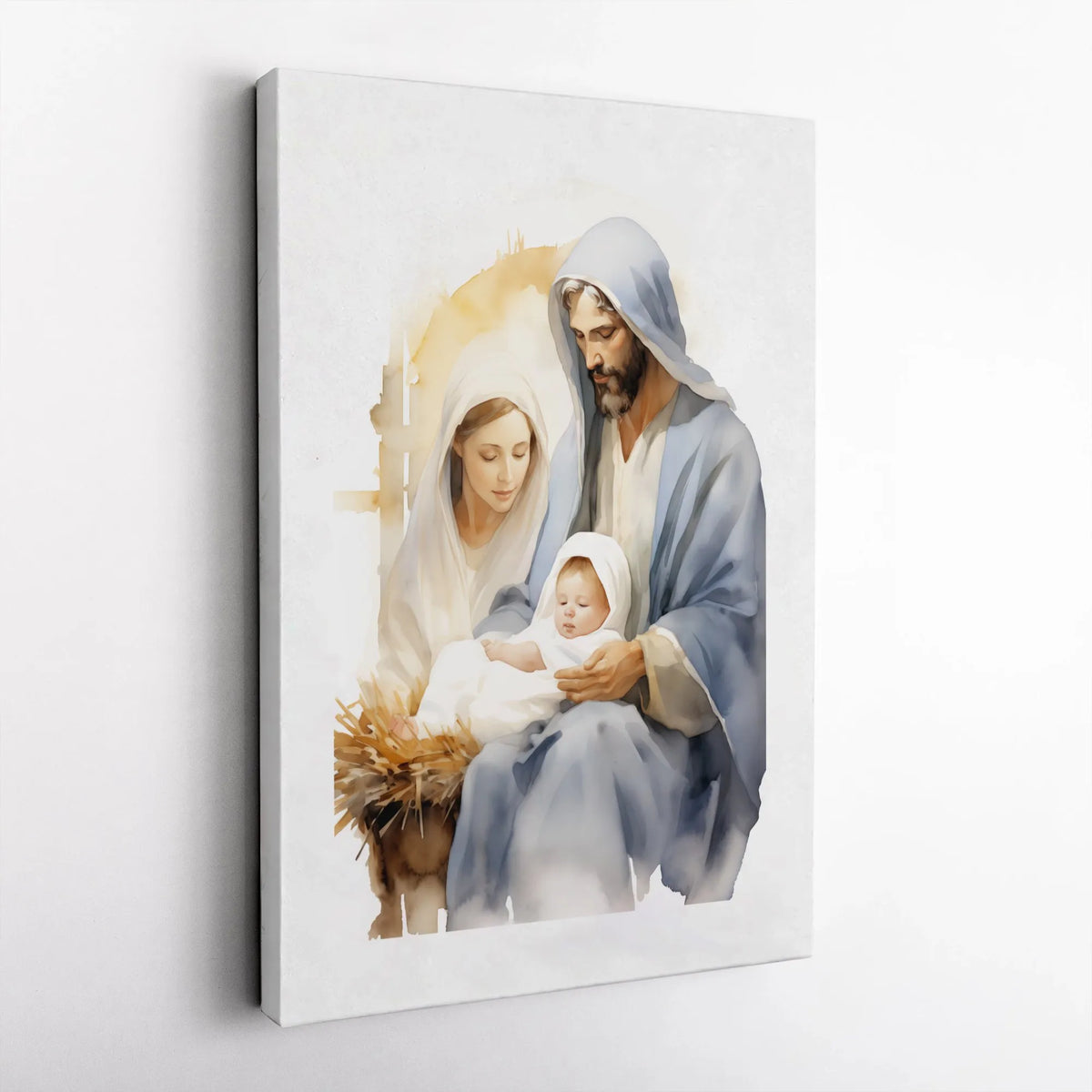 Watercolor Mary Joseph Baby Jesus Canvas Wall Art, Holy Family Nativity Canvas Print, Christian Christmas Wall Decor, Faith H