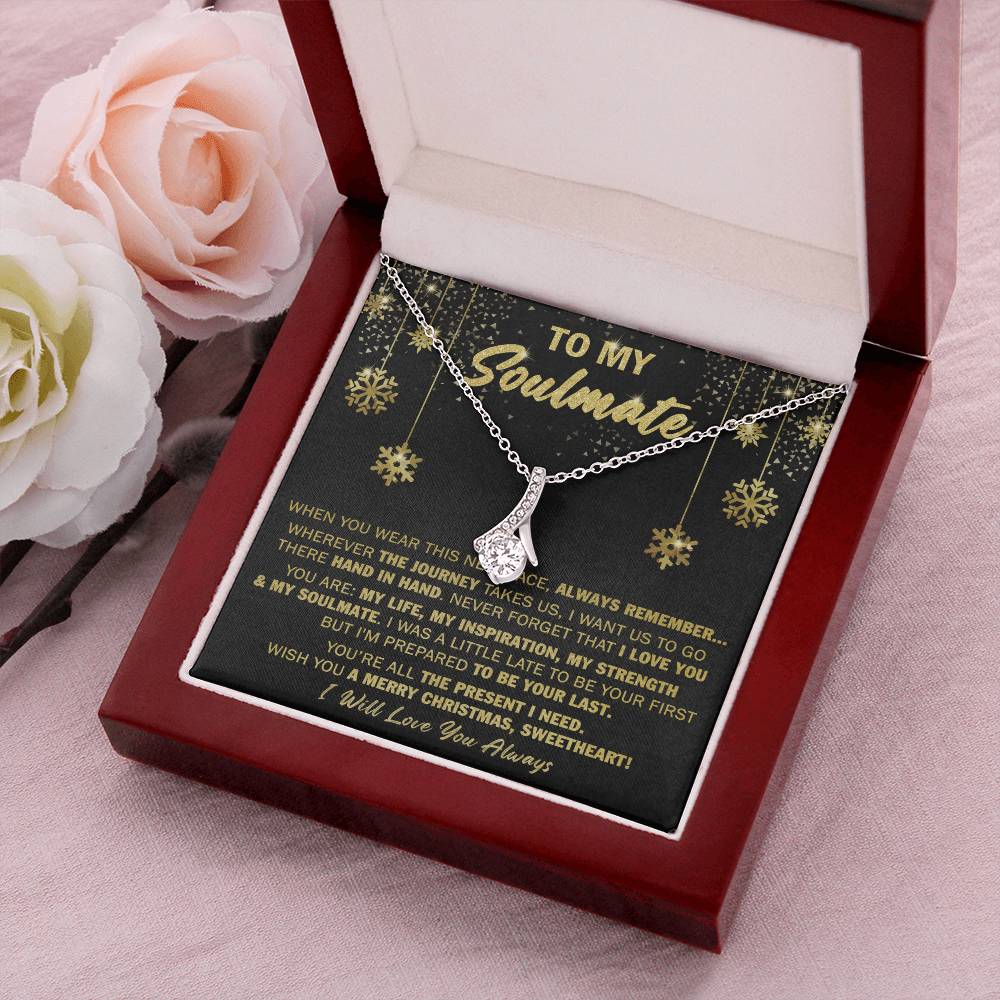 Cubic Zirconia Pendant Jewelry, Soulmate Alluring Beauty Ribbon Necklace, 14k White Gold Over Stainless Steel, Christmas Pres
