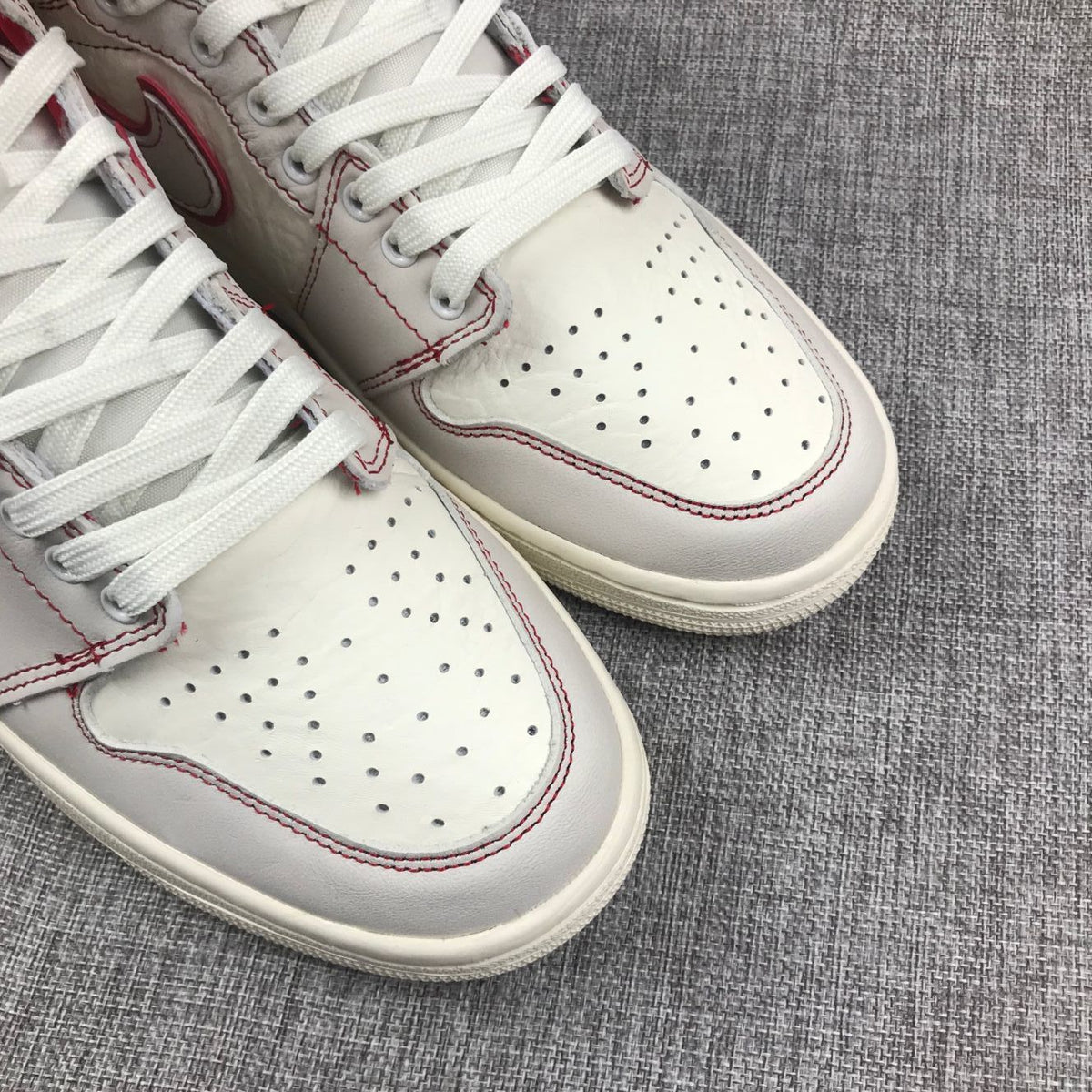 High Top Sneakers, White Red Colorway, Lace Up Design, Casual Gift for Sneaker Fans