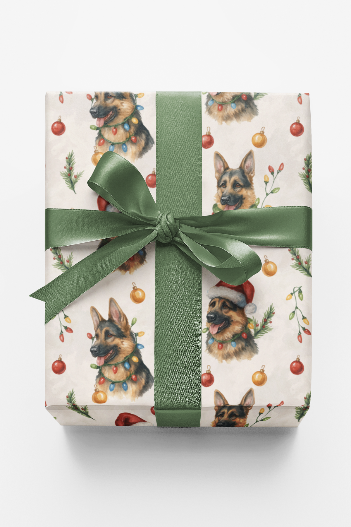 German Shepherd Dog Holiday Gift Wrap, German Shepherd Christmas Wrapping Paper, Santa Hat Pup Wrapping Paper, Dog Lover Xmas