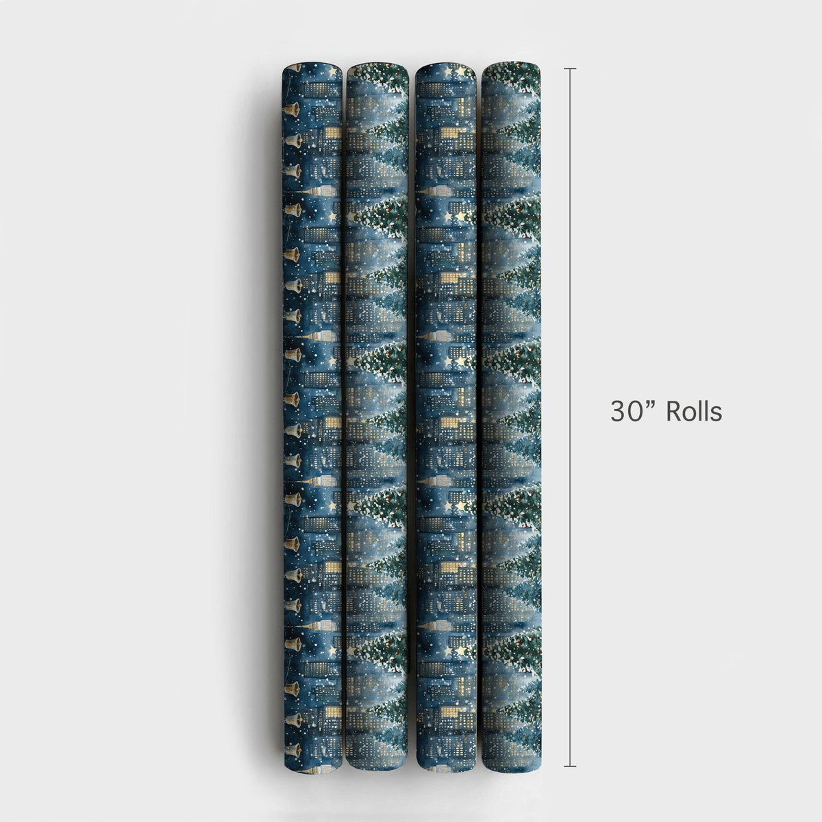 Snowy NYC Skyline Holiday Gift Wrap, New York City Christmas Wrapping Paper, Watercolor Cityscape Present Paper, Winter City 