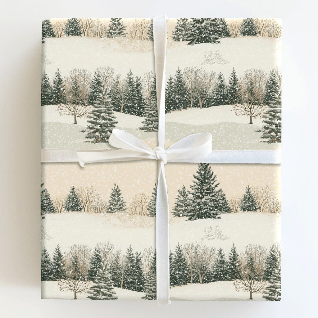Snowy Pine Tree Gift Wrap, Winter Forest Wrapping Paper, Rustic Holiday Wrapping Paper, Scenic Woodland Gift Wrap, Christmas 
