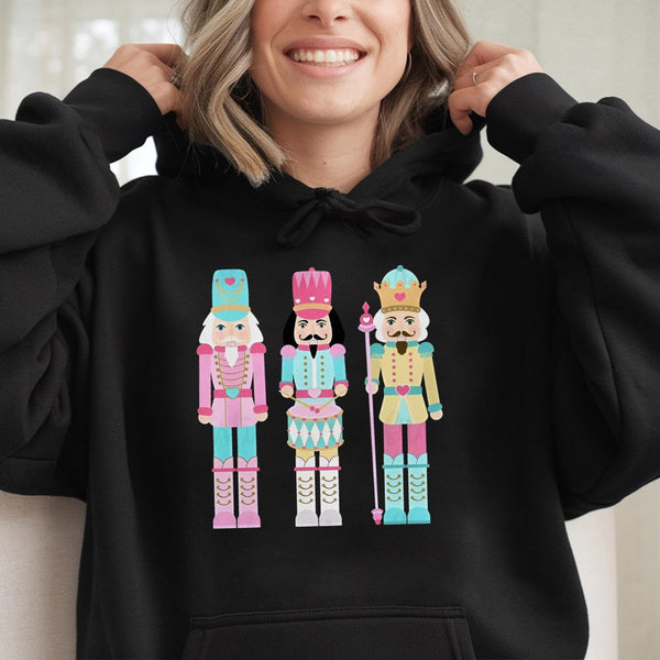 Pastel Ballet Soldiers Sweatshirt, Nutcracker Christmas Hoodie, Adorable Holiday Graphic Hoodie, Festive Winter Season Pullov