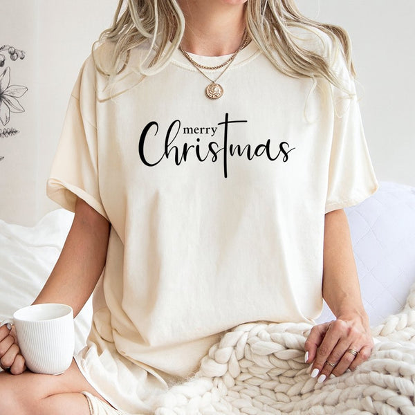 Christian Religious Holiday Tee, Merry Christmas Cross T-Shirt, Minimalist Faith Graphic Shirt, Jesus Christmas T-Shirt, Fait