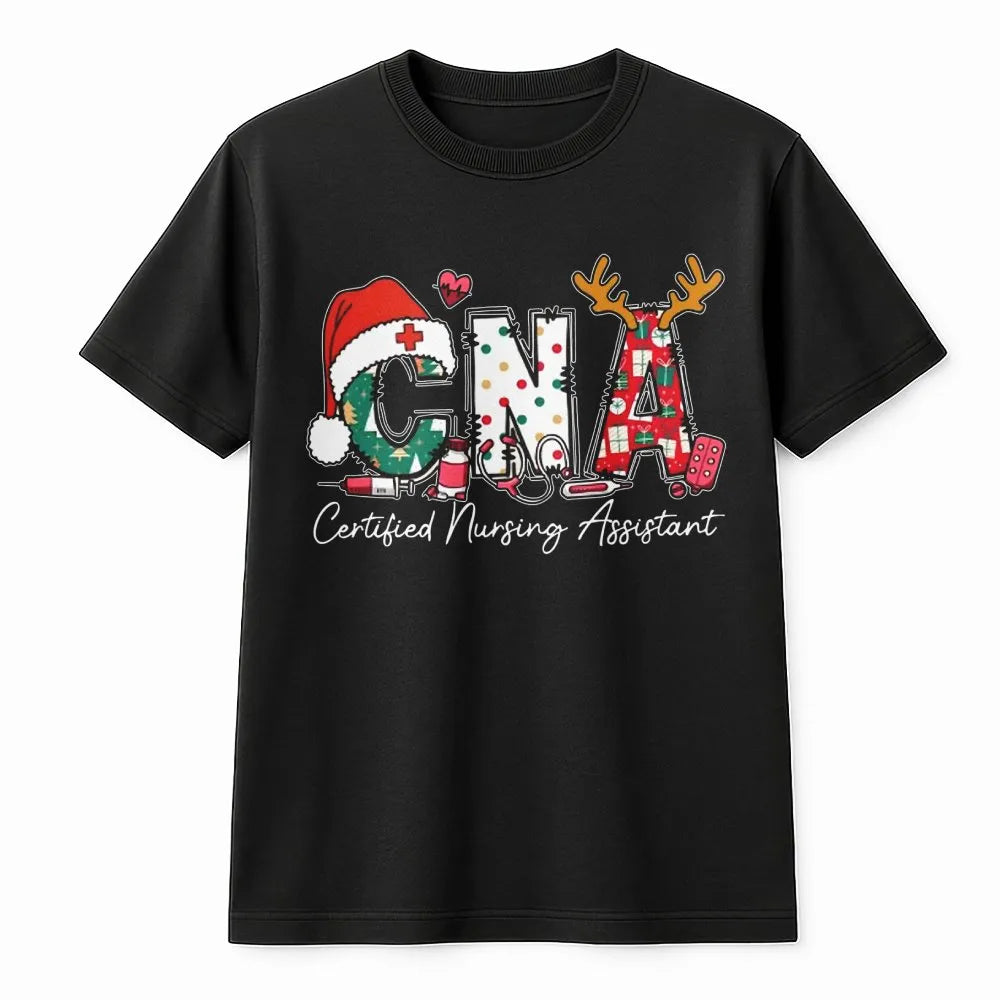 Festive Medical Stethoscope Tee, CNA Christmas Shirt, Nurse Assistant Holiday T-Shirt, Certified Nursing Assistant Xmas Prese
