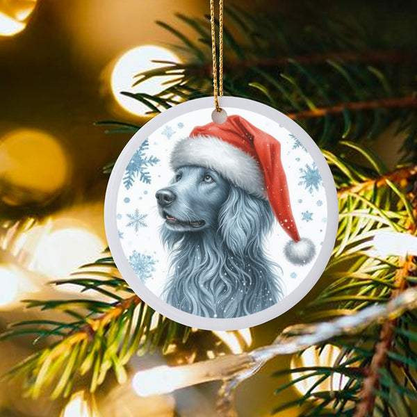 Blue Dog in Santa Hat Ornament, Cocker Spaniel Christmas Ornament, Adorable Pet Holiday Tree Ornament, Dog Lover Ceramic Keep