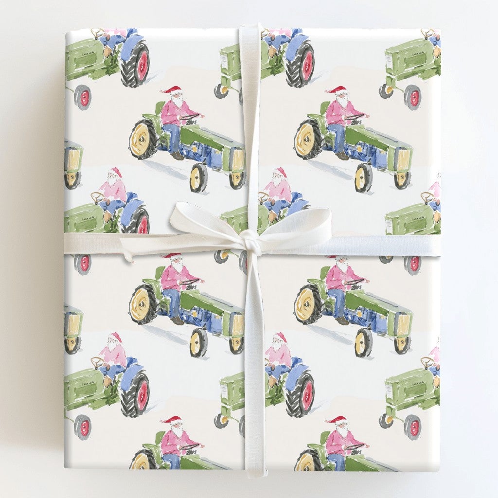 Santa Farm Tractor Gift Wrap, Christmas Tractor Wrapping Paper, Rustic Country Wrapping Paper, Farmhouse Holiday Gift Wrap Ro