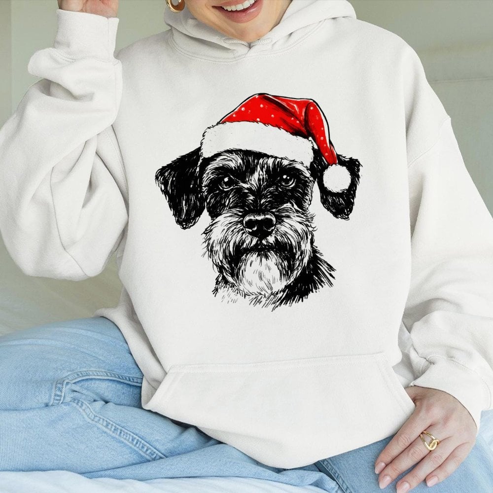 Christmas Schnauzer Dog Hoodie, Schnauzer Santa Hoodie, Festive Dog Lover Sweatshirt, Winter Holiday Pet Pullover, Present fo