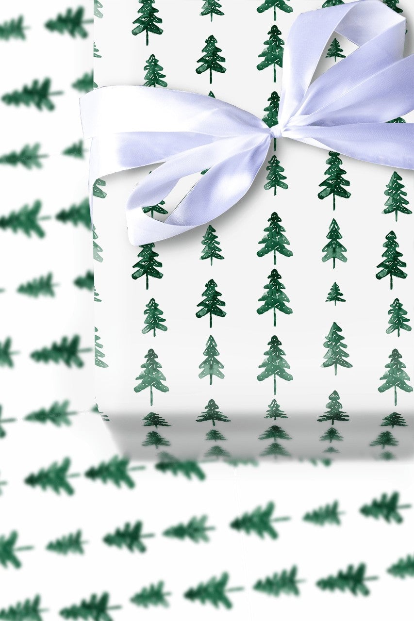 Rustic Christmas Tree Gift Wrap, Pine Tree Wrapping Paper, Minimalist Forest Wrapping Paper, Modern Winter Holiday Wrapping P