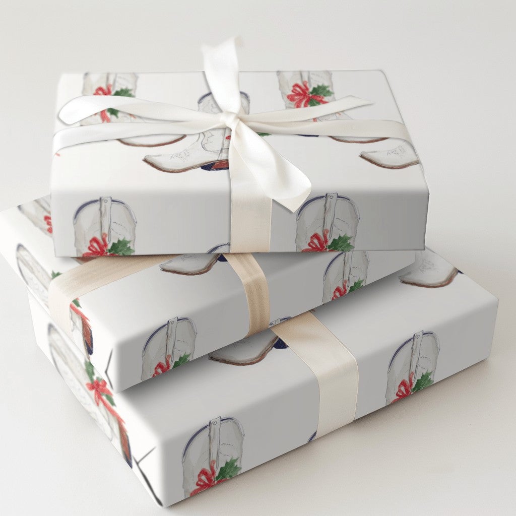 Western Holiday Gift Wrap, Cowboy Boot Christmas Wrapping Paper, Watercolor Cowgirl Boots Wrapping Paper, Rustic Country Xmas