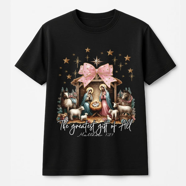 The Greatest Present of All T-Shirt, Nativity Scene Shirt, Christian Christmas Tee, Religious Graphic T-Shirt, Faith Holiday 