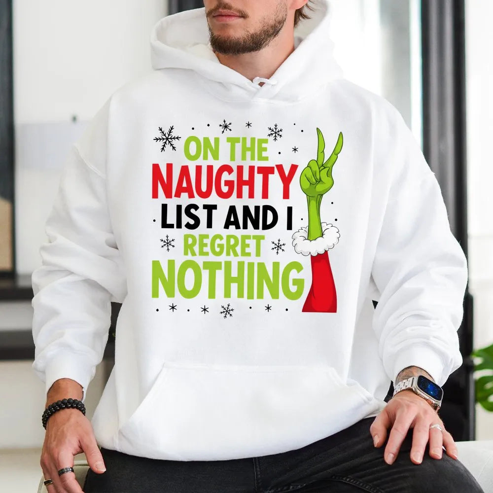 Peace Sign Holiday Sweatshirt, Naughty List Christmas Hoodie, Humorous Naughty List Hoodie, Sarcastic Christmas Hooded Sweate
