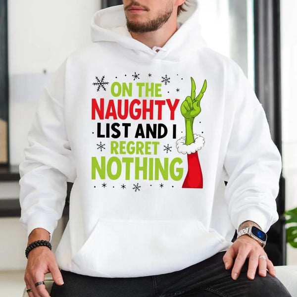 Peace Sign Holiday Sweatshirt, Naughty List Christmas Hoodie, Humorous Naughty List Hoodie, Sarcastic Christmas Hooded Sweate