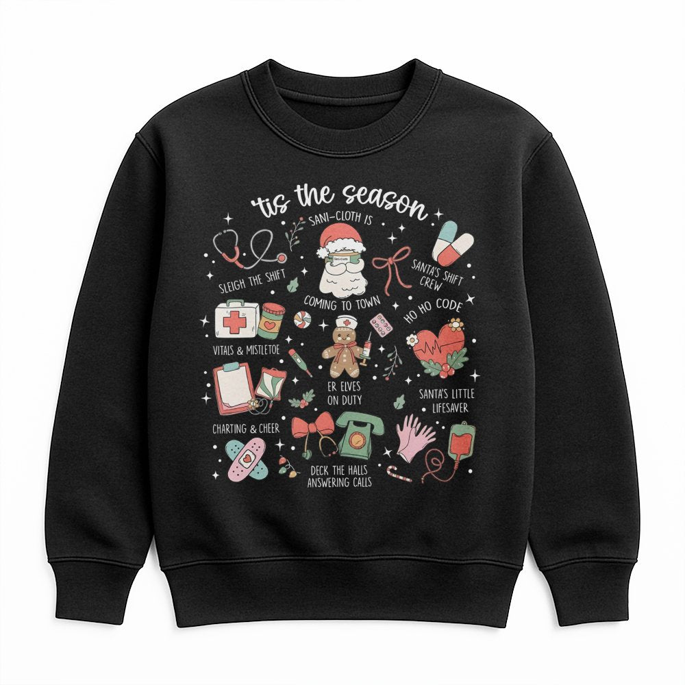 Humorous Medical Holiday Icons Crewneck, Nurse Christmas Sweatshirt, RN Hospital Staff Xmas Sweater, Healthcare Worker Holida