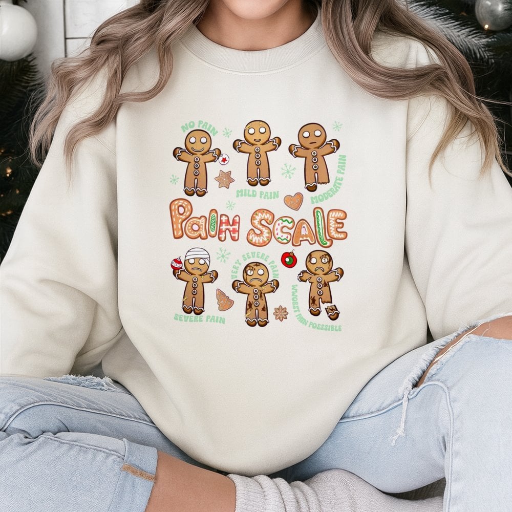 Nurse Christmas Sweatshirt, Gingerbread Pain Scale Sweatshirt, Medical Holiday Pain Scale Crewneck, Humorous Hospital RN Swea