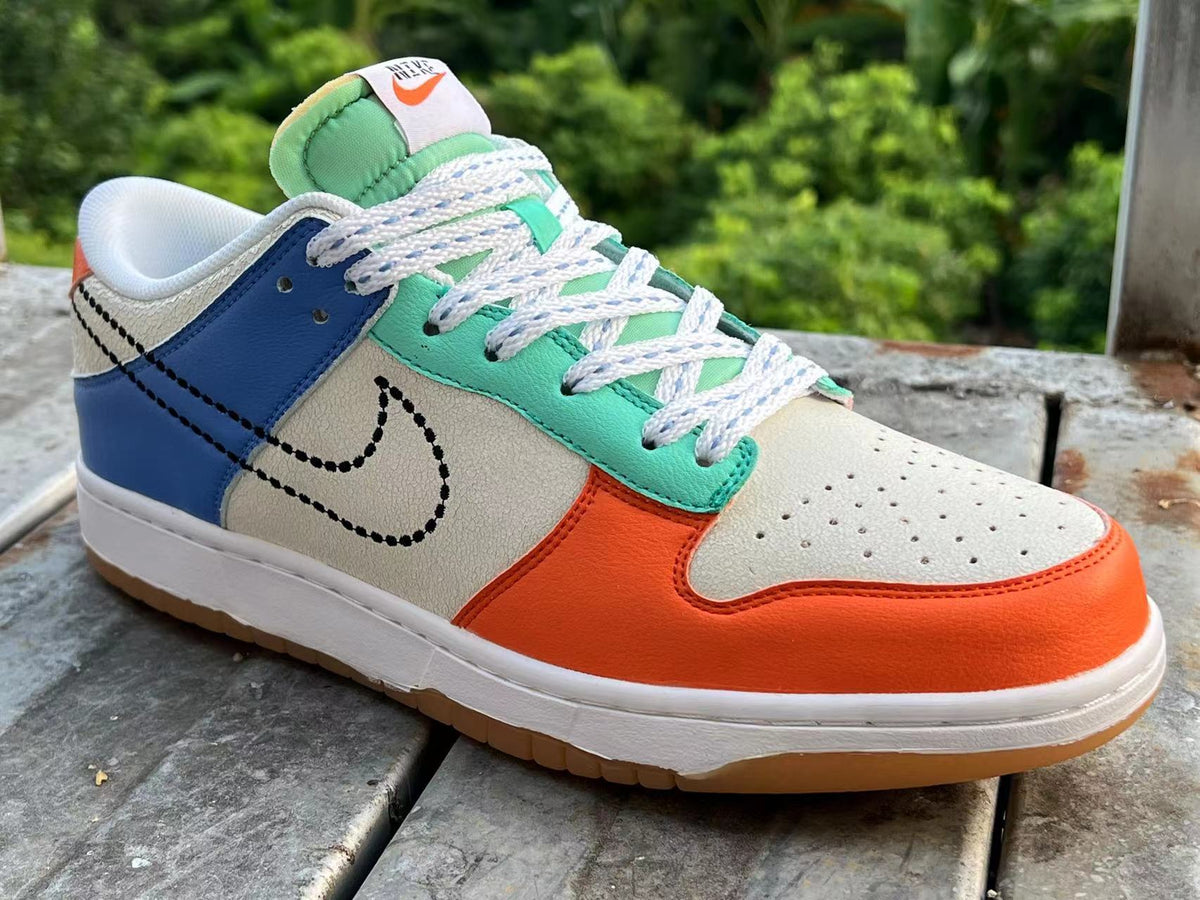 Low Top Sneakers, Blue Orange White Colorway, Lace Up Design, Casual Gift for Sneaker Fans