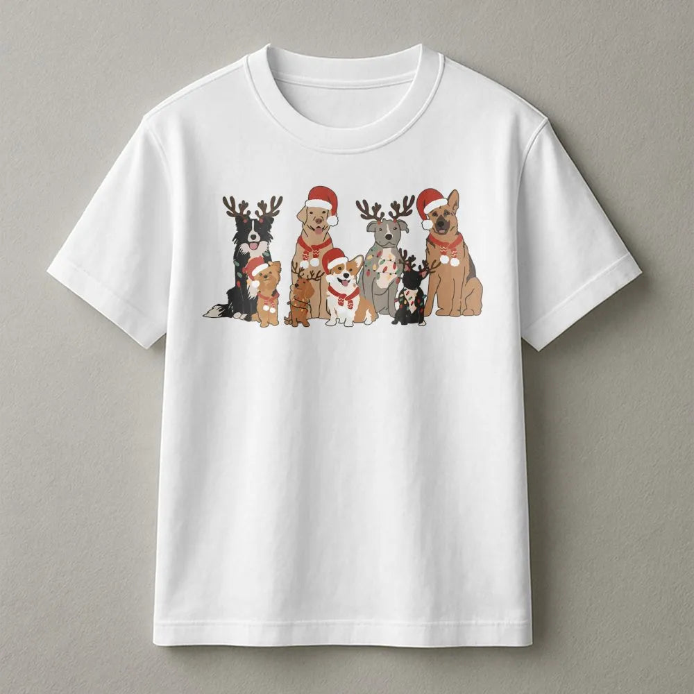 Santa Hat Puppies Holiday Shirt, Christmas Dogs T-Shirt, Adorable Holiday Dog Graphic Tee, Humorous Xmas Puppy Shirt, Dog Lov