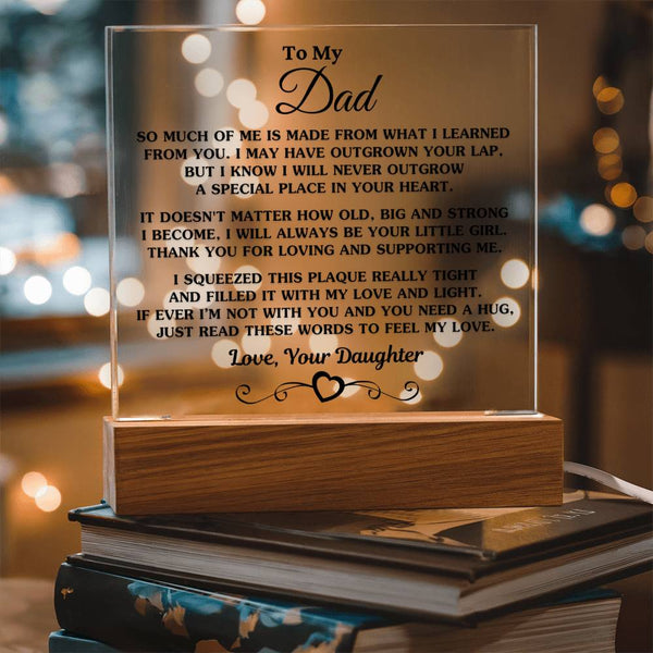 Sentimental Poem Plaque, Daughter to Dad Acrylic Plaque, LED Night Light Plaque, Fathers Day Desk Sign, Birthday Christmas Pr
