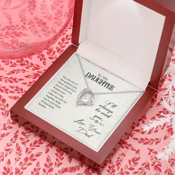 14k White Gold Finish Pendant Necklace, To My Daughter Forever Love Heart Necklace, Cubic Zirconia Heart Necklace, Christmas 