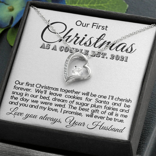 Forever Love Heart Pendant Necklace, First Christmas Wife Necklace, Romantic Holiday Wife Necklace, Christmas Present for Wif