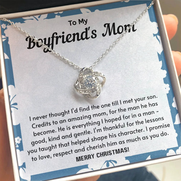 Future Mother in Law Pendant Necklace, Love Knot Necklace for Boyfriend's Mom, 14k White Gold Love Knot Necklace, Christmas H