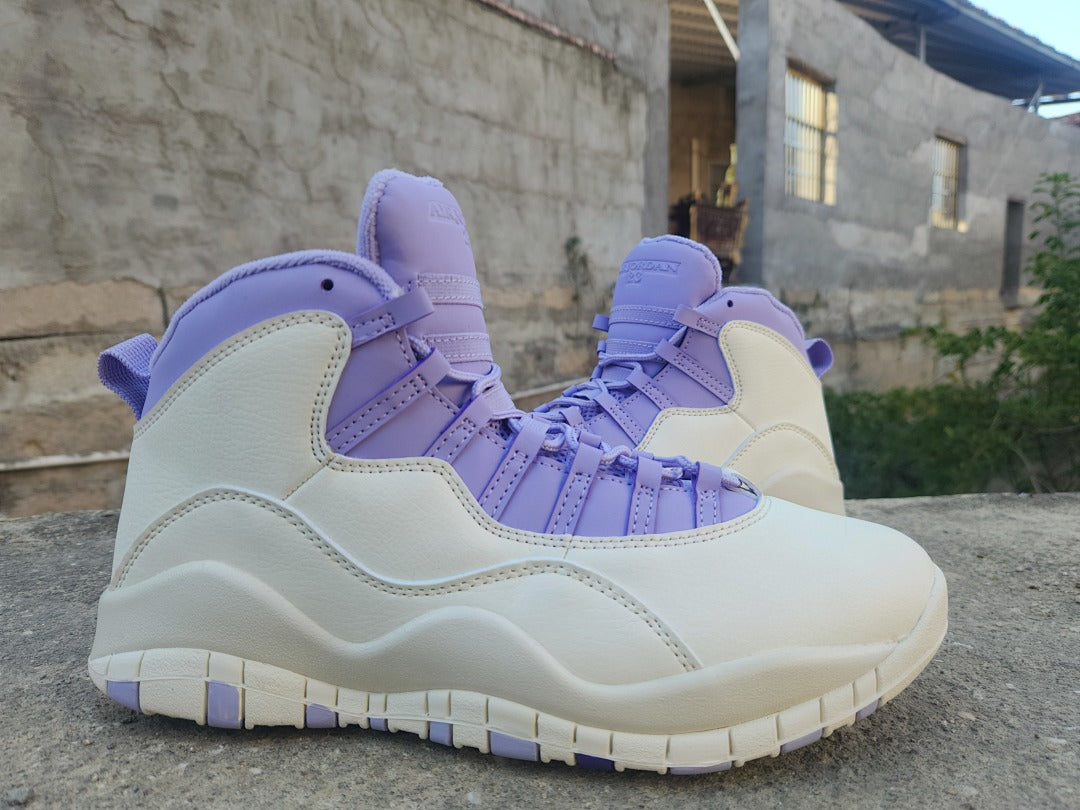 High Top Sneakers, White Purple Colorway, Lace Up Design, Casual Gift for Sneaker Fans