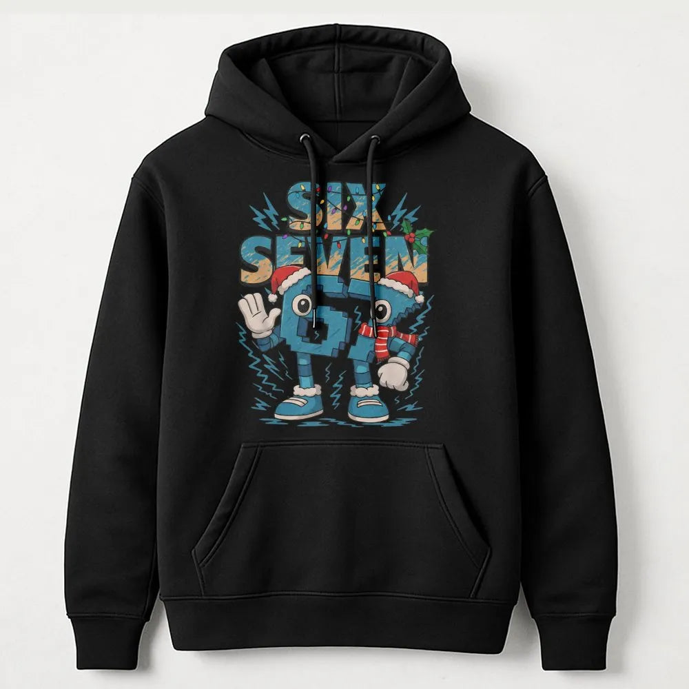 Humorous Brainrot Meme Sweatshirt, Six Seven Christmas Hoodie, Gen Z Holiday Hooded Pullover, Viral Xmas Graphic Hoodie, Teen