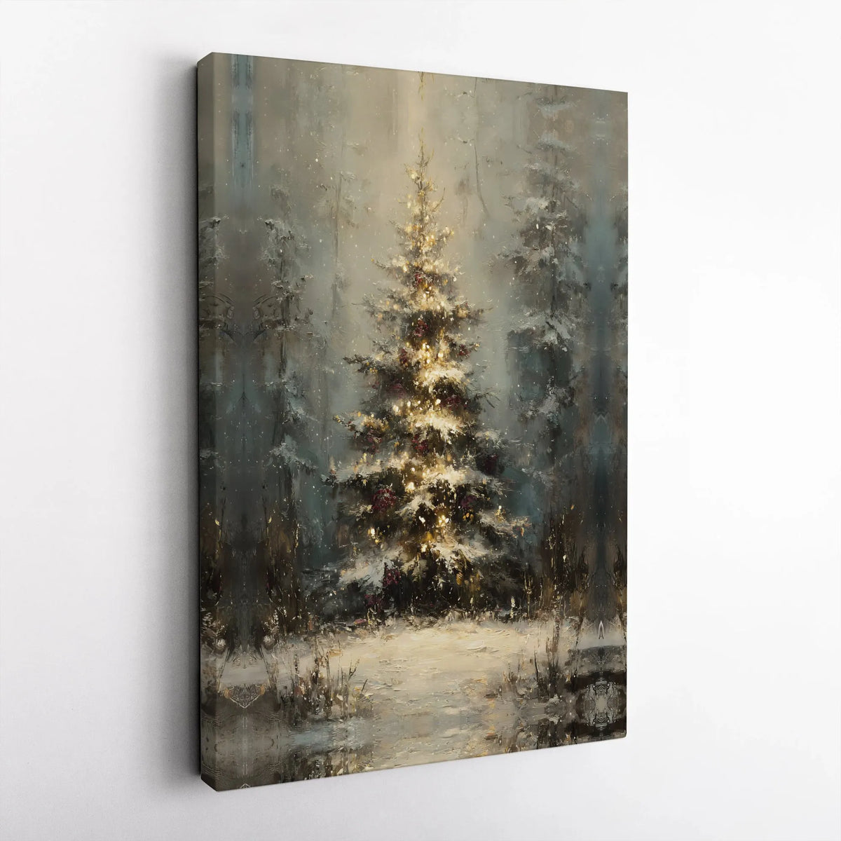 Snowy Winter Forest Canvas Art, Impressionist Christmas Tree Canvas Print, Holiday Pine Tree Canvas Decor, Rustic Winter Wall