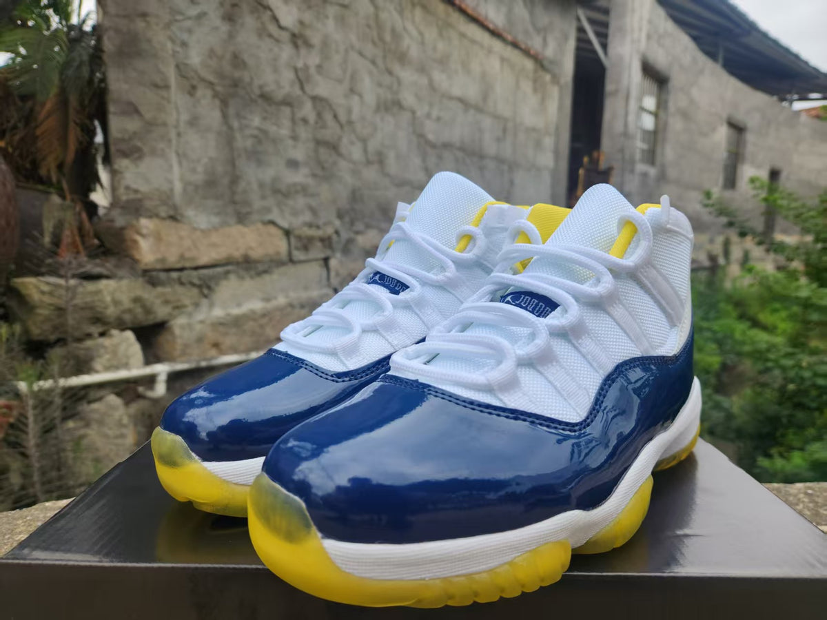 High Top Sneakers, Blue White Yellow Colorway, Lace Up Design, Casual Gift for Sneaker Fans