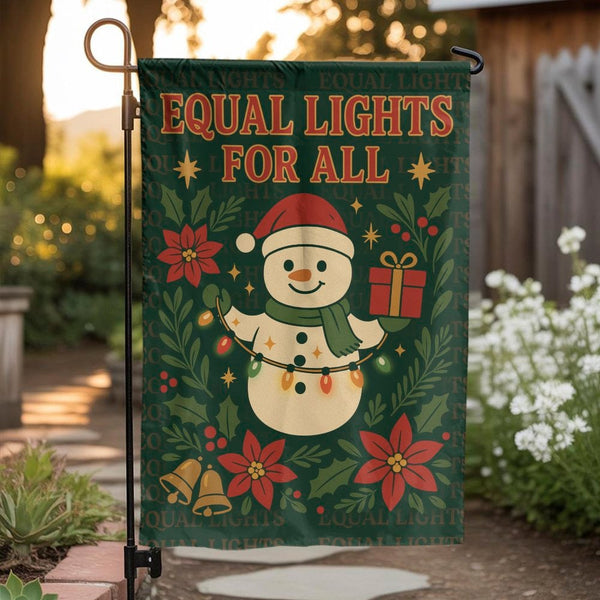 Winter Snowman Poinsettia Yard Banner, Equal Lights for All Garden Flag, Festive Christmas Holiday Lawn Decor, Seasonal Outdo