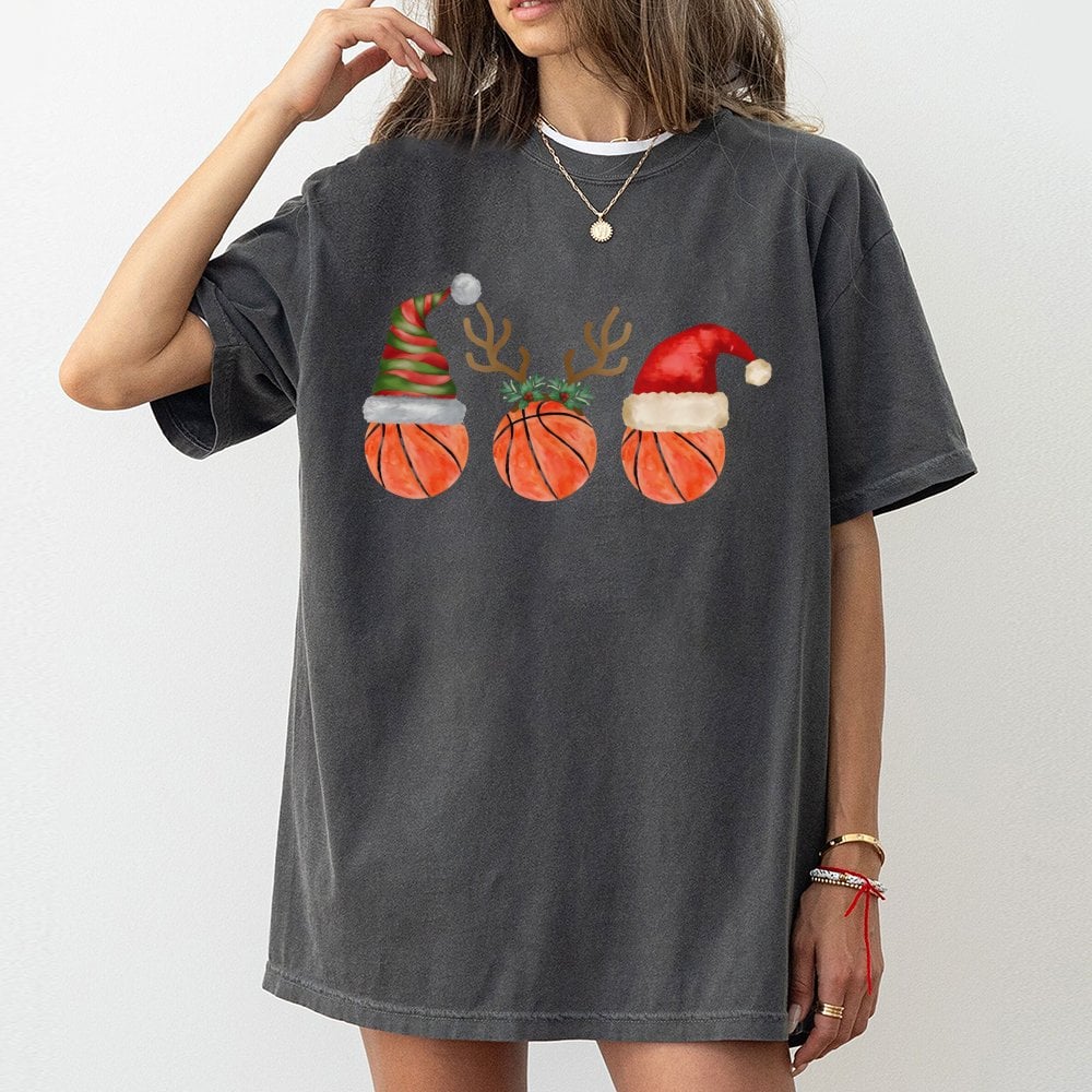 Santa Hat Reindeer Basketball Shirt, Basketball Christmas T-Shirt, Holiday Graphic Tee, Christmas Basketball Player Tee, Spor