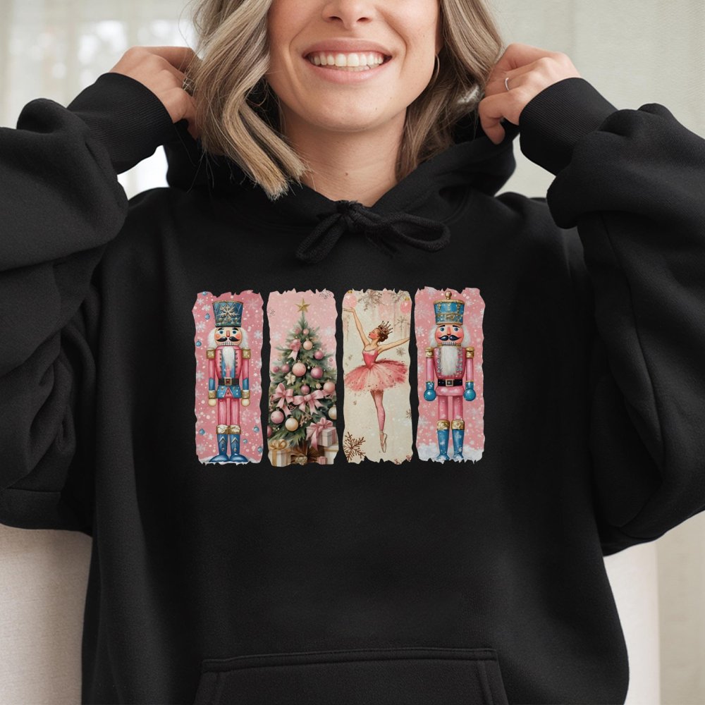 Watercolor Ballet Dancer Holiday Sweatshirt, Nutcracker Christmas Hoodie, Festive Xmas Tree Pullover, Nutcracker Ballet Prese