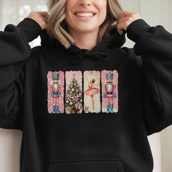 Watercolor Ballet Dancer Holiday Sweatshirt, Nutcracker Christmas Hoodie, Festive Xmas Tree Pullover, Nutcracker Ballet Prese