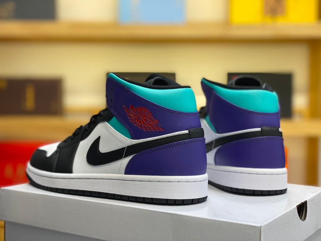 Mid Top Sneakers, White Black Purple Colorway, Lace Up Design, Casual Gift for Sneaker Fans