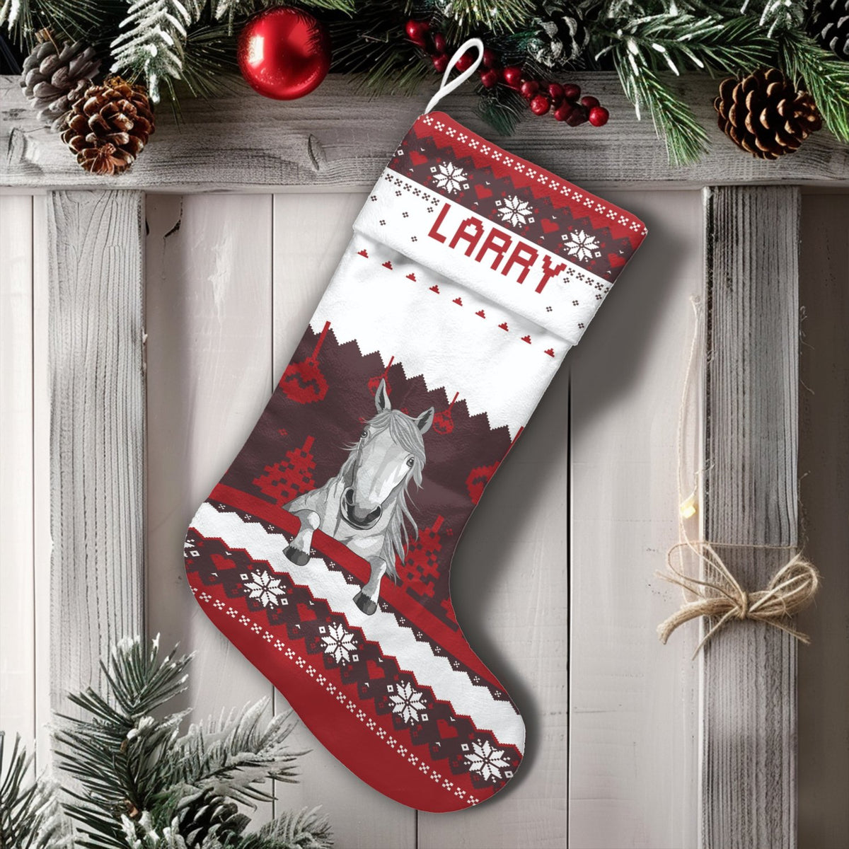 Custom Name Holiday Stocking, Personalized Horse Christmas Stocking, Equestrian Pet Christmas Stocking, Horse Lover Xmas Deco