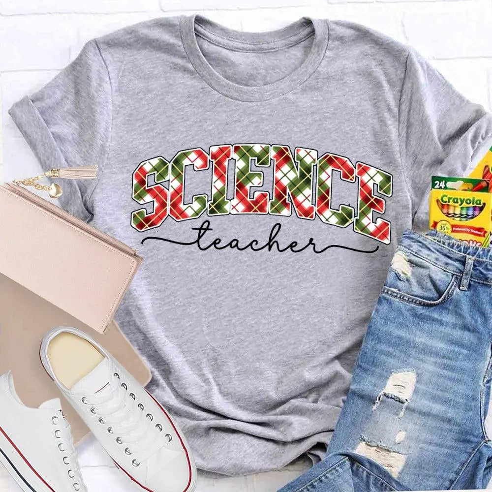 Festive Font Holiday Graphic Tee, Science Teacher Christmas T-Shirt, STEM Educator Xmas Shirt, Adorable Science Teacher Holid