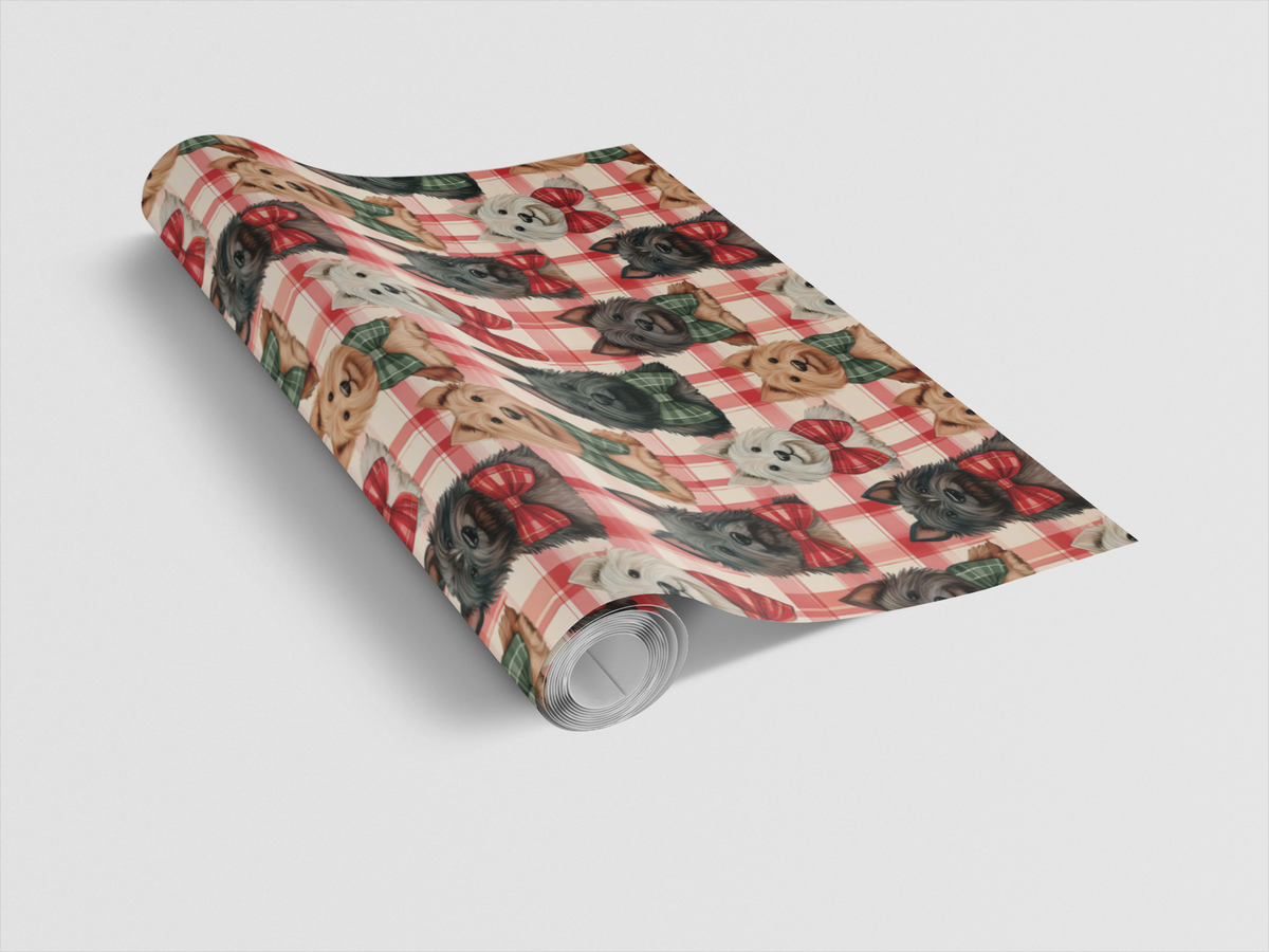 Plaid Dog Gift Wrap, Scottish Terrier Christmas Wrapping Paper, Scottie Holiday Gift Wrap, Festive Dog Lover Present Paper, T