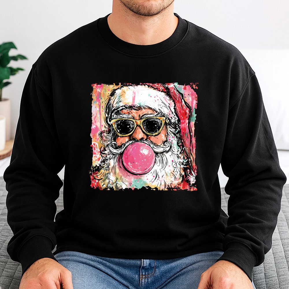 Retro Bubblegum Santa Crewneck, Cool Santa Bubble Gum Sweatshirt, Humorous Santa Christmas Sweater, Vintage Holiday Graphic S
